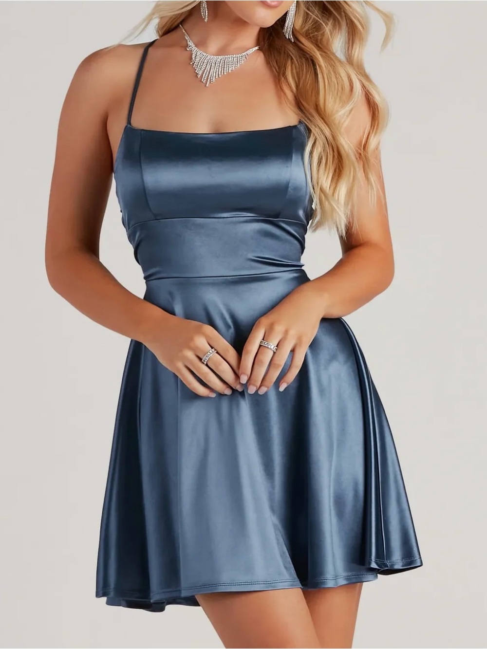 Windsor Satin Cross-Back Mini Dress Blue